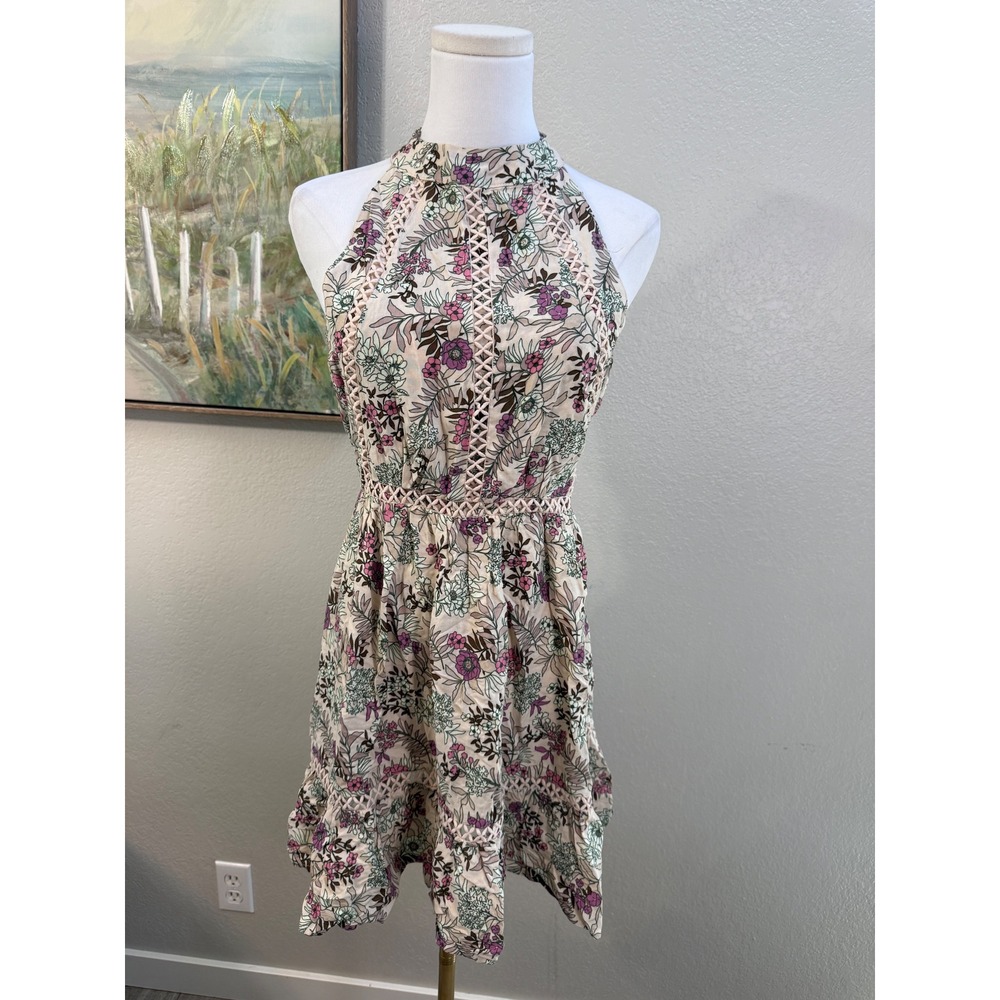 Sunday Mi Amor Floral Halter Mini Dress XS Open Back Boho Cottagecore